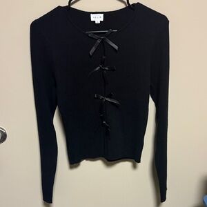 NWOT Black Long Sleeve Top with Bow Accents